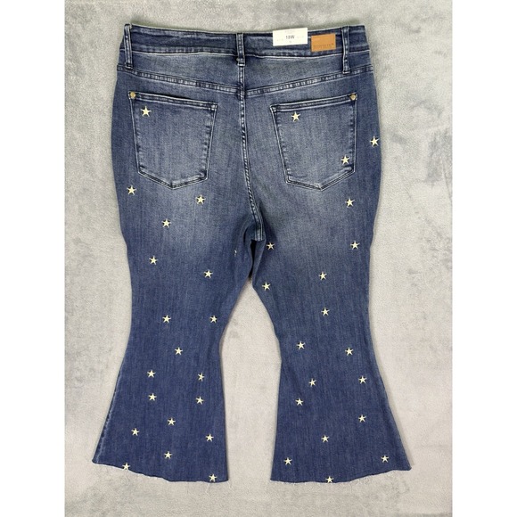 New Judy Blue Jeans Womens 18W Blue High Rise Super Flare Embroidered Stars - Picture 2 of 11